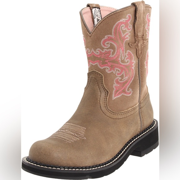 Ariat Fatbaby Western Boots Womens 8.5 B Brown Pink Embroidered Cowgirl - Picture 1 of 11